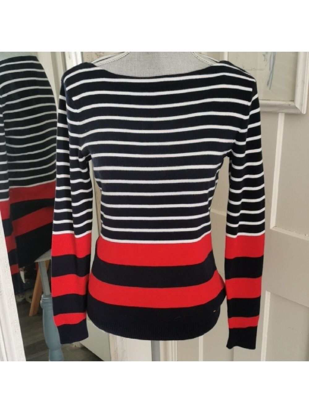 Womens Pima Cotton Vintage Boat Neck Striped Nautical Coastal  Tommy Sweater. M